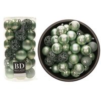 74x stuks kunststof kerstballen mintgroen (eucalyptus) 6 cm glans/mat/glitter mix - Kerstbal