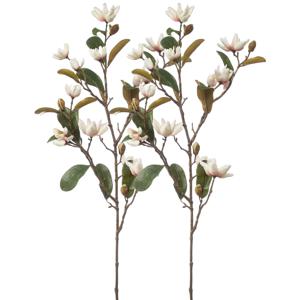 Kunstbloem Magnolia Pearl tak - 2x - 87 cm - creme/roze - Kunst zijdebloemen