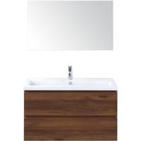 Vogue Badmeubelset 100 cm - Greeplijst in Kleur - Walnoot - Keramische Wastafel Wit 1 Kraangat met Spiegel