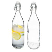 5Five Beugelfles/weckfles - 2x - glas - transparant - luchtdicht - 1 liter - waterfles - limonade