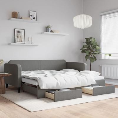 Slaapbank onderschuifbed en lades 90x200 cm stof donkergrijs