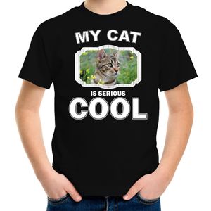 Bruine kat katten / poezen t-shirt my cat is serious cool zwart voor kinderen XL (158-164)  -