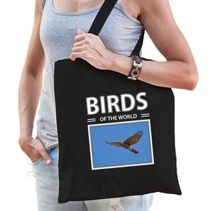 Katoenen tasje Havik roofvogels zwart - birds of the world vogel cadeau tas