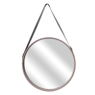 Home Deco Factory spiegel - rond - hout - met leren handvat - D40 cm