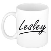 Lesley Naam koffiemok - beker - met sierlijke letters - wit - 300 ml - Cadeau - Heren