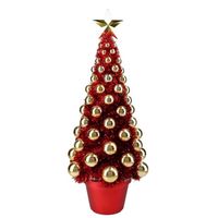 Complete mini kunst kerstboompje/kunstboompje rood/goud met kerstballen 50 cm - Kunstkerstboom - thumbnail