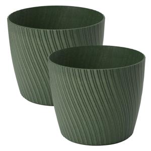 Form Plastic Plantenpot/bloempot Waves - 2x - kunststof - donkergroen - D19 x H16 cm