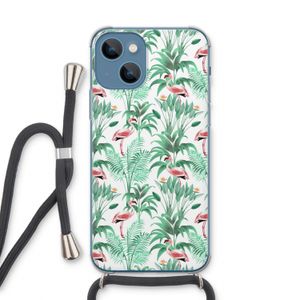 Flamingo bladeren: iPhone 13 Transparant Hoesje met koord
