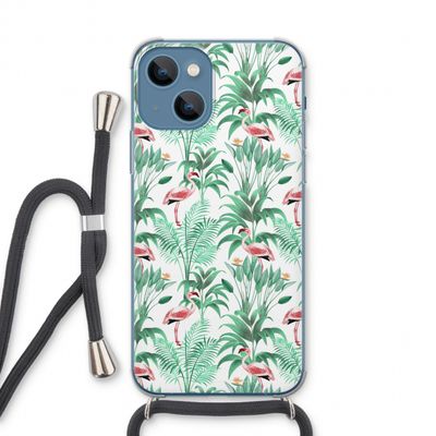 Flamingo bladeren: iPhone 13 Transparant Hoesje met koord