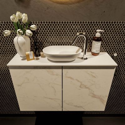 Mondiaz Fowy toiletmeubel 80cm Carrara met blad en waskom talc midden 1 kraangat