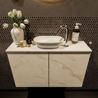 Mondiaz Fowy toiletmeubel 80cm Carrara met blad en waskom talc midden 1 kraangat