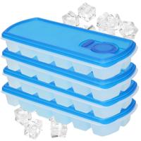 Plasticforte IJsblokjesvorm - 4x - met deksel - 12 ijsklontjes - kunststof - blauw