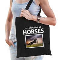 Katoenen tasje Zwarte paarden zwart - amazing horses Zwart paard cadeau tas