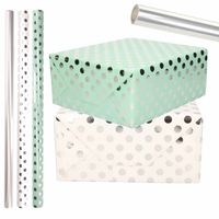 6x Rollen transparante/folie luxe inpakpapier zilveren stippen pakket - mintgroen/wit 200 x 70 cm - Cadeaupapier