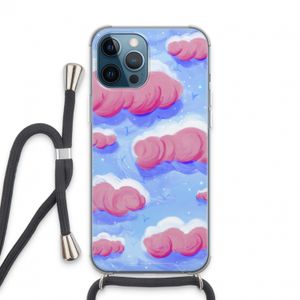 Roze wolken met vogels: iPhone 13 Pro Max Transparant Hoesje met koord