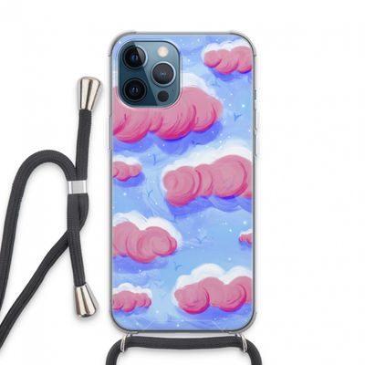 Roze wolken met vogels: iPhone 13 Pro Max Transparant Hoesje met koord