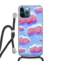 Roze wolken met vogels: iPhone 13 Pro Max Transparant Hoesje met koord Roze wolken met vogels: iPhone 13 Pro Max Transparant Hoesje met koord
