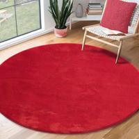 Karpet24 Loft - Luxe Fluweelzacht Effen Vloerkleed in Diep Rood, Modern & Stijlvol-Ø 120 cm rond