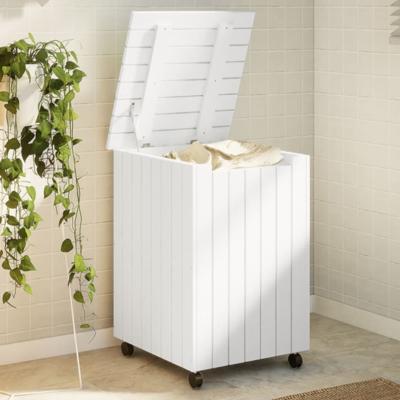 VidaXL Wasmand met wielen rana 45x45x64 cm massief grenenhout wit