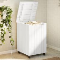 VidaXL Wasmand met wielen rana 45x45x64 cm massief grenenhout wit