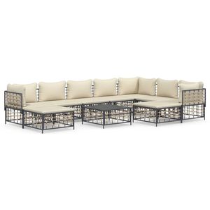 The Living Store 10-delige Loungeset met kussens poly rattan antracietkleurig - Loungebank