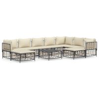 The Living Store 10-delige Loungeset met kussens poly rattan antracietkleurig - Loungebank - thumbnail