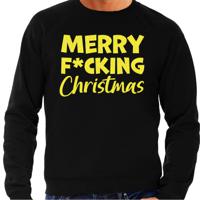 Foute Kersttrui/sweater voor heren - Merry F*cking Christmas - zwart - glitter geel - thumbnail