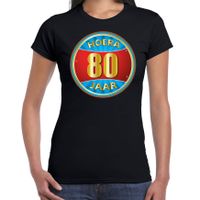 80e verjaardag cadeau t-shirt hoera 80 jaar zwart voor dames - thumbnail