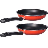 Set van 2x stuks aluminium koekenpan/hapjespan Merida rood met anti-aanbak laag 26 cm