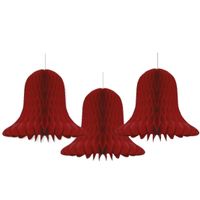 3x Kerstversiering bordeaux rode kerstklokken lampionnen 30 cm