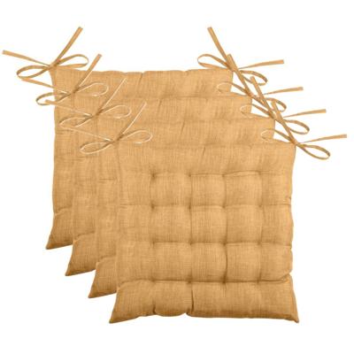 Stof Textile stoelkussen BEA - 4x - okergeel - 40 x 40 x 4 cm - touwtjes sluiting - binnen/buiten