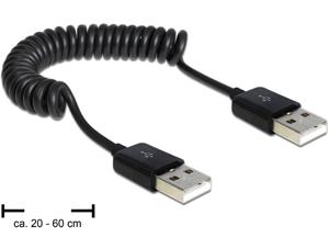 Delock USB-kabel USB 2.0 USB-A stekker, USB-A stekker 0.60 m Zwart Spiraalkabel 1937078