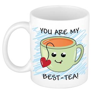 Verjaardags/cadeau mok - groen - Smile Emoticon best tea - grappig - keramiek - 300 ml