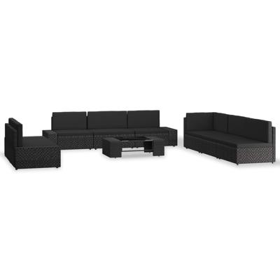 9-delige Loungeset poly rattan zwart