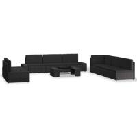 9-delige Loungeset poly rattan zwart