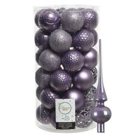 37x stuks kunststof kerstballen 6 cm incl. glanzende glazen piek lila paars - Kerstbal - thumbnail