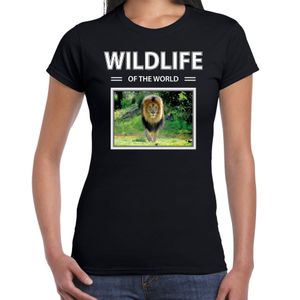 Leeuw t-shirt met dieren foto wildlife of the world zwart voor dames