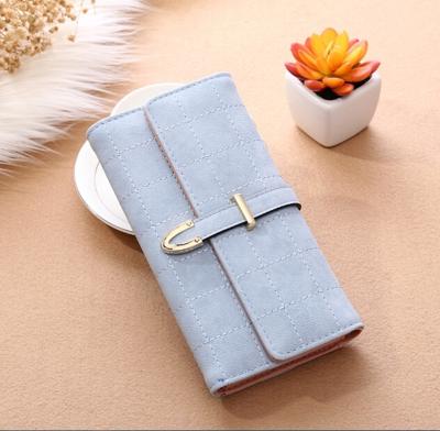 Vrouwen portemonnee draad geruite lederen fashion design met polyester telefoon tas lang slanke Dames portemonnee (licht blauw)
