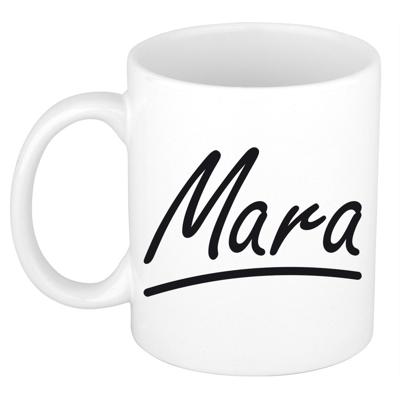 Mara Naam koffiemok - beker - met sierlijke letters - wit - 300 ml - Cadeau - Dames