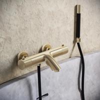Badkraan SaniClear Brass Stripes | Opbouw | Mengkraan | Incl. Handdouche set | 2-weg | Geborsteld messing - mat goud