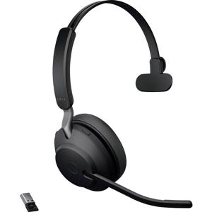 Jabra Evolve2 65 monaural On Ear headset Telefoon Bluetooth Mono Zwart Volumeregeling, Indicator voor batterijstatus, Microfoon uitschakelbaar (mute)