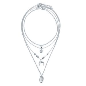 Multilayer dames ketting Crystal Moon Shell Zilverkleurig