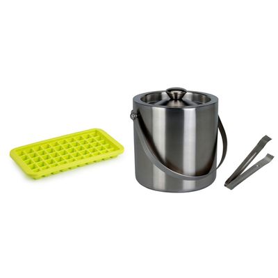 RVS ijsemmer inclusief tang 15x18 cm met 2 trays cocktail ijsblokjes vormen