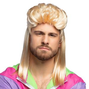 Verkleedpruik met matje voor heren - blond - Eighties/Nineties - Carnaval - lang haar