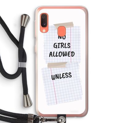 No Girls Allowed Unless: Samsung Galaxy A20e Transparant Hoesje met koord