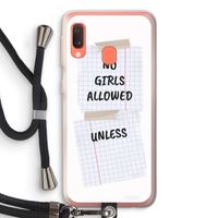 No Girls Allowed Unless: Samsung Galaxy A20e Transparant Hoesje met koord