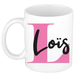 Naam mok Lois - roze - wit - keramiek - 300 ml - verjaardag/cadeau beker