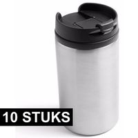 10x Warmhoudbekers/warm houd bekers metallic staal grijs 320 ml