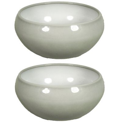 2x stuks bloempot schaal misty grijs keramiek voor kamerplant H13 x D30 cm