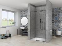 Nisdeur Van Rijn Products ST08 Draaideur 2-Delig 140x200 cm 8 mm Helder Glas Incl. Muurprofiel, Greep en Stabilisatiestang Mat Zwart